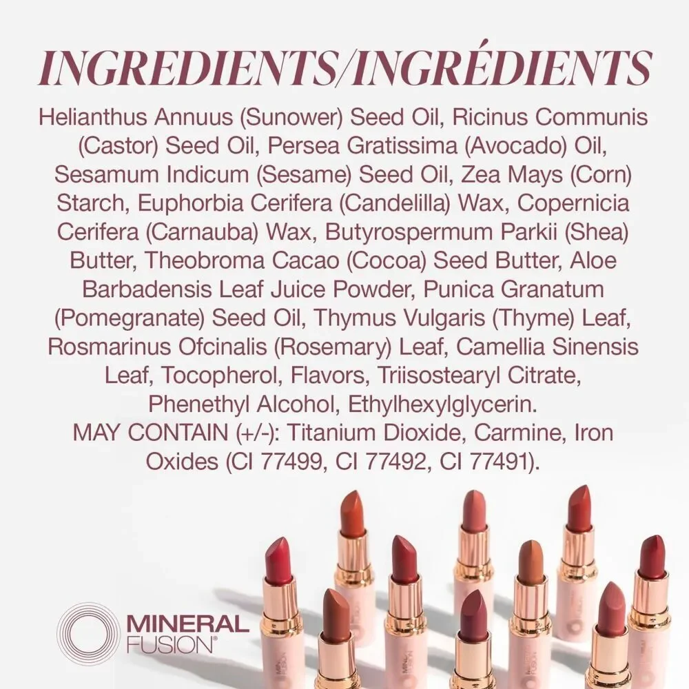Mineral Fusion Long-Lasting Lipstick With Avocado Oil Cocoa Seed Butter